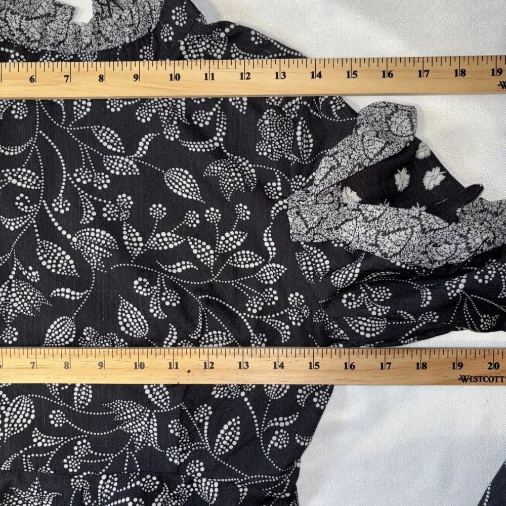 NWT Isabel Marant Etoile Black White Floral Dress Ruffles  Zip Long Sleeve Sz 36 - Picture 11 of 16
